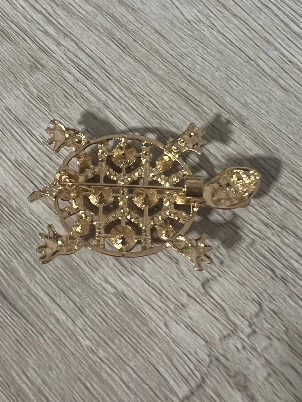 Mint Gold-Tone Turtle Brooch with Red Rhinestones